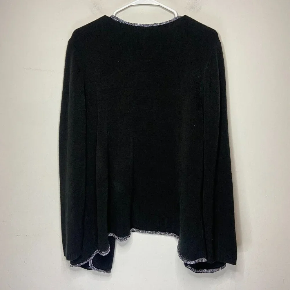 Catherines Women Plus 1X Open Front Cardigan Sweater Black Metallic Trim Knit - Picture 3 of 8